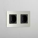 Double Schuko Power Module in Polished Nickel Black - Dual Power Outlet for Schuko Standard