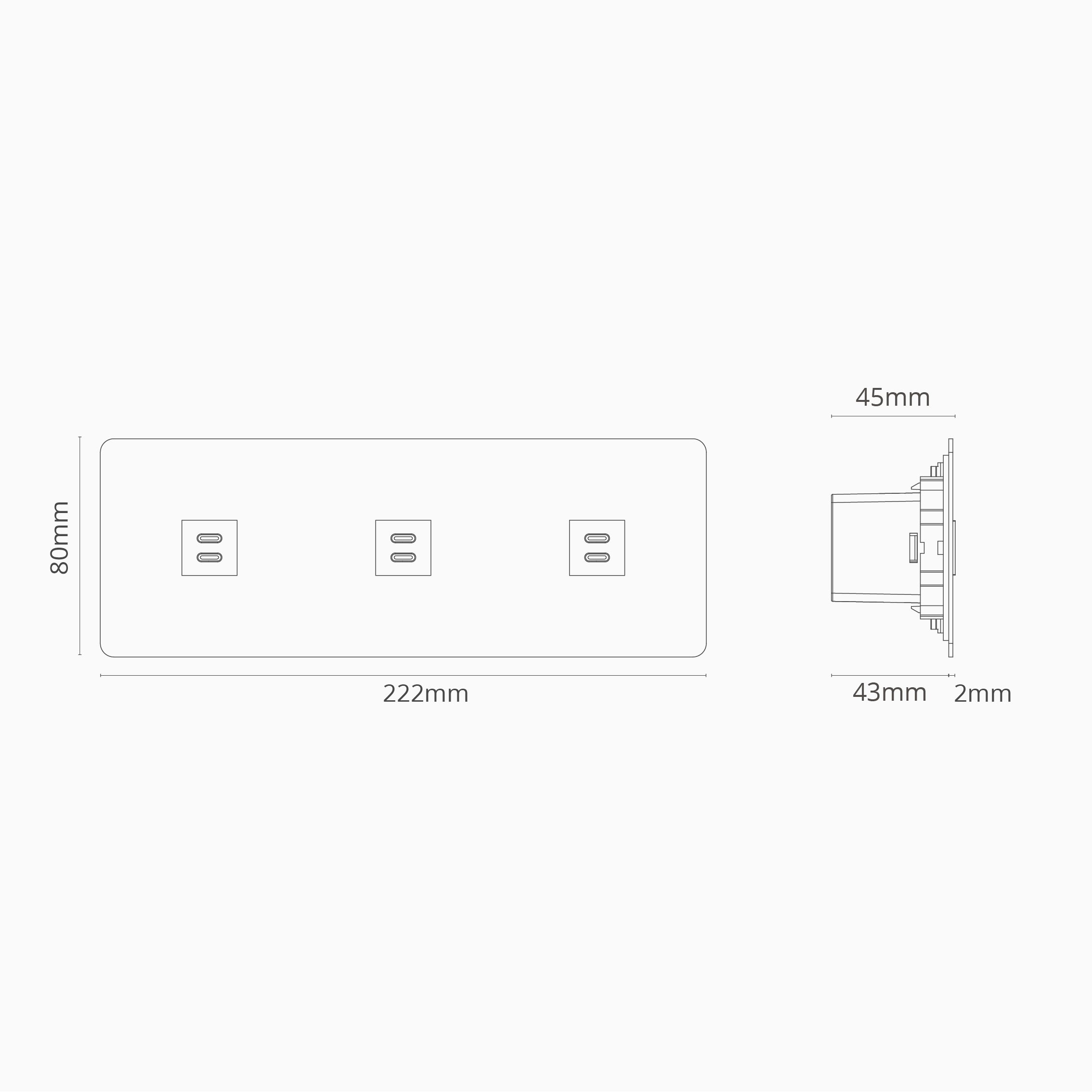 Prise USB-C 30W x3 (Plaque Triple) - Peignable Insert Noir