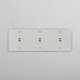 Powerful Charging Accessory: High-Speed Charging Clear White Triple USB Module on White Background