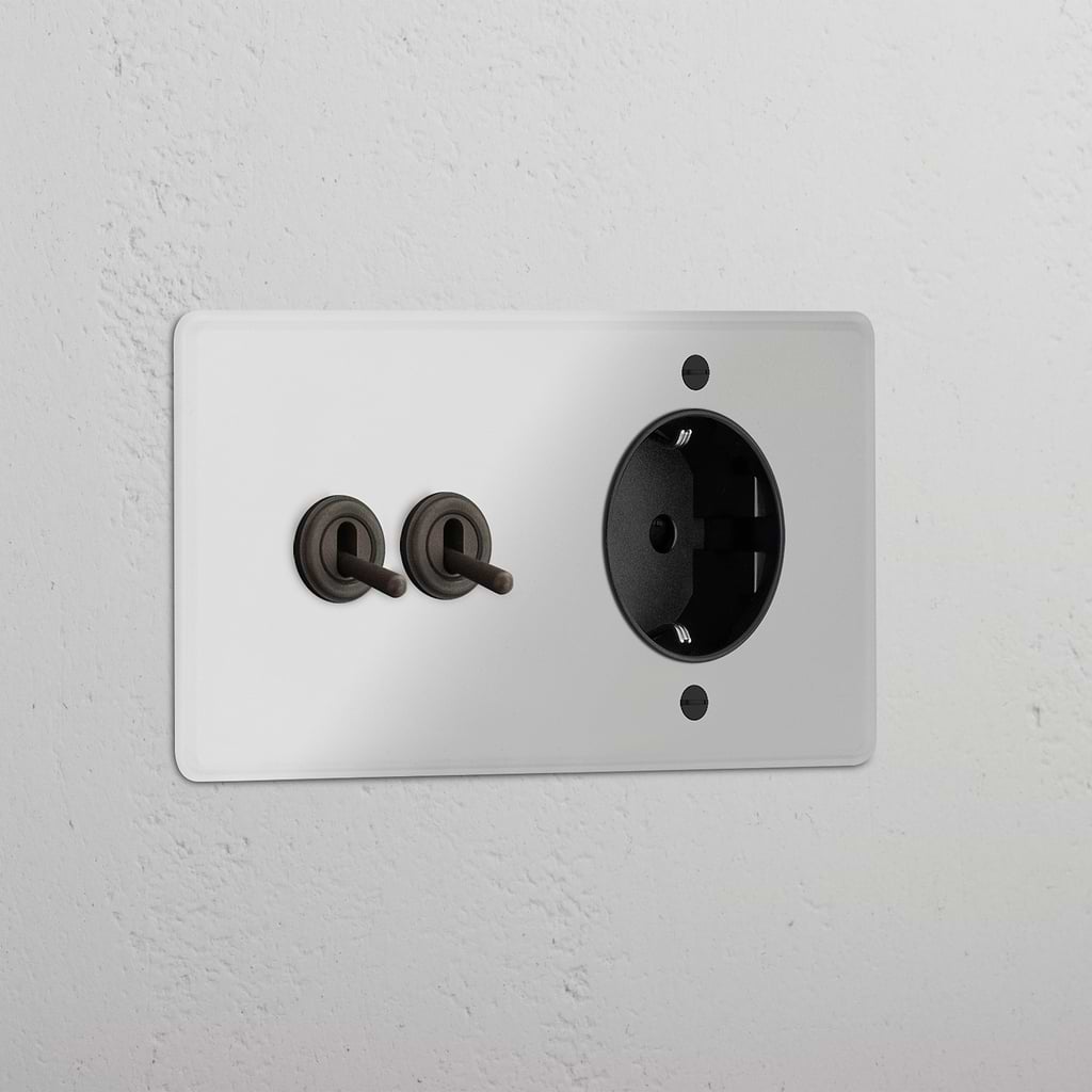 Módulo articulado de duas vias e Schuko duplo redondo – Bronze Transparente Preto 