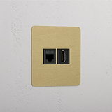 Módulo RJ45 e HDMI individual em acabamento Latão Antigo Preto