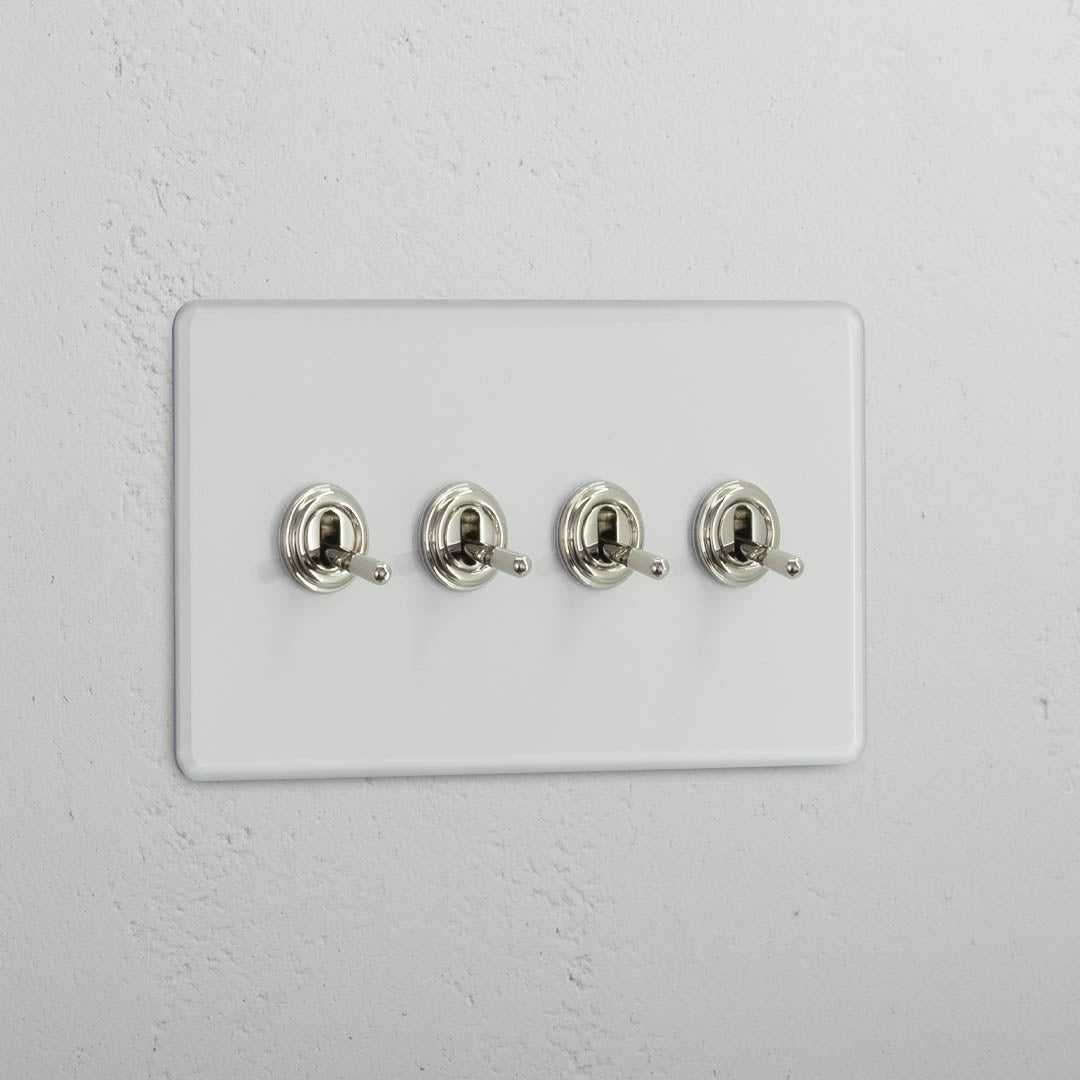 Interruptor articulado duplo de quatro botões em Níquel Polido Transparente - Solução de controlo de luz avançada