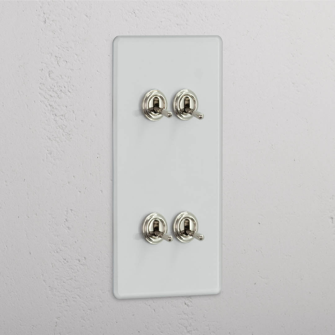 Interruptor articulado duplo vertical de quatro botões em Níquel Polido Transparente - Solução de iluminação avançada