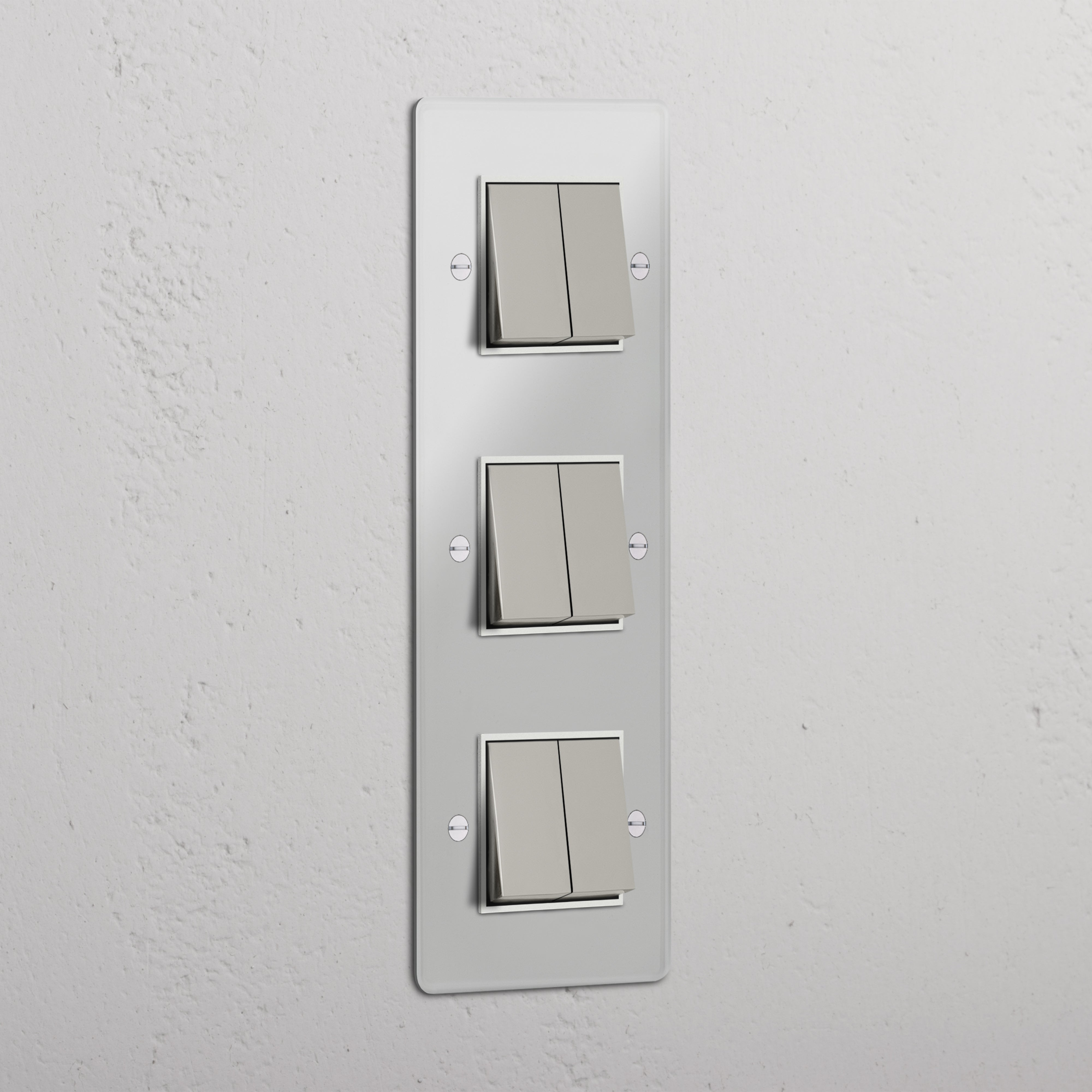 Interruptor basculante triplo de seis funções vertical em Níquel Polido Transparente Branco - Solução de iluminação avançada