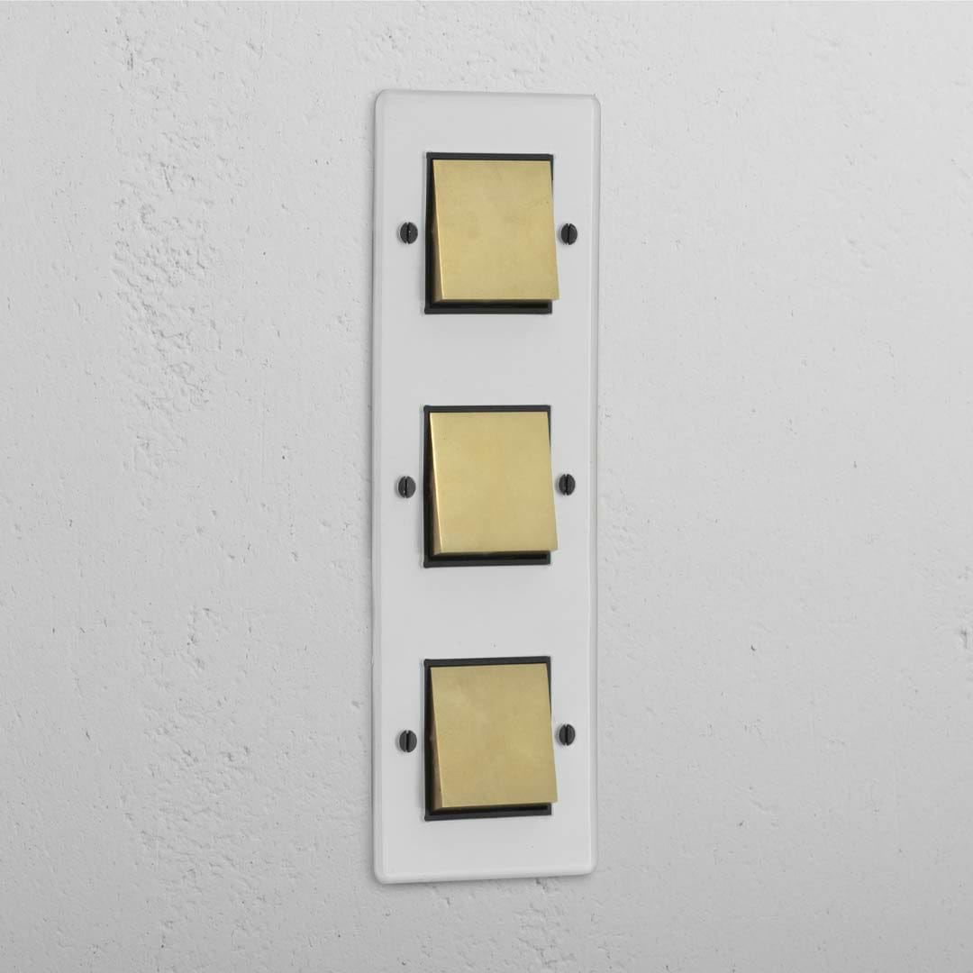Interruptor basculante triplo vertical em Latão Antigo Preto Transparente - Acessório de iluminação eficiente