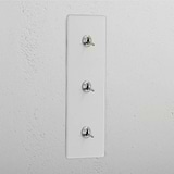 Interruptor articulado triplo vertical em Níquel Polido Transparente - Acessório de iluminação intuitivo