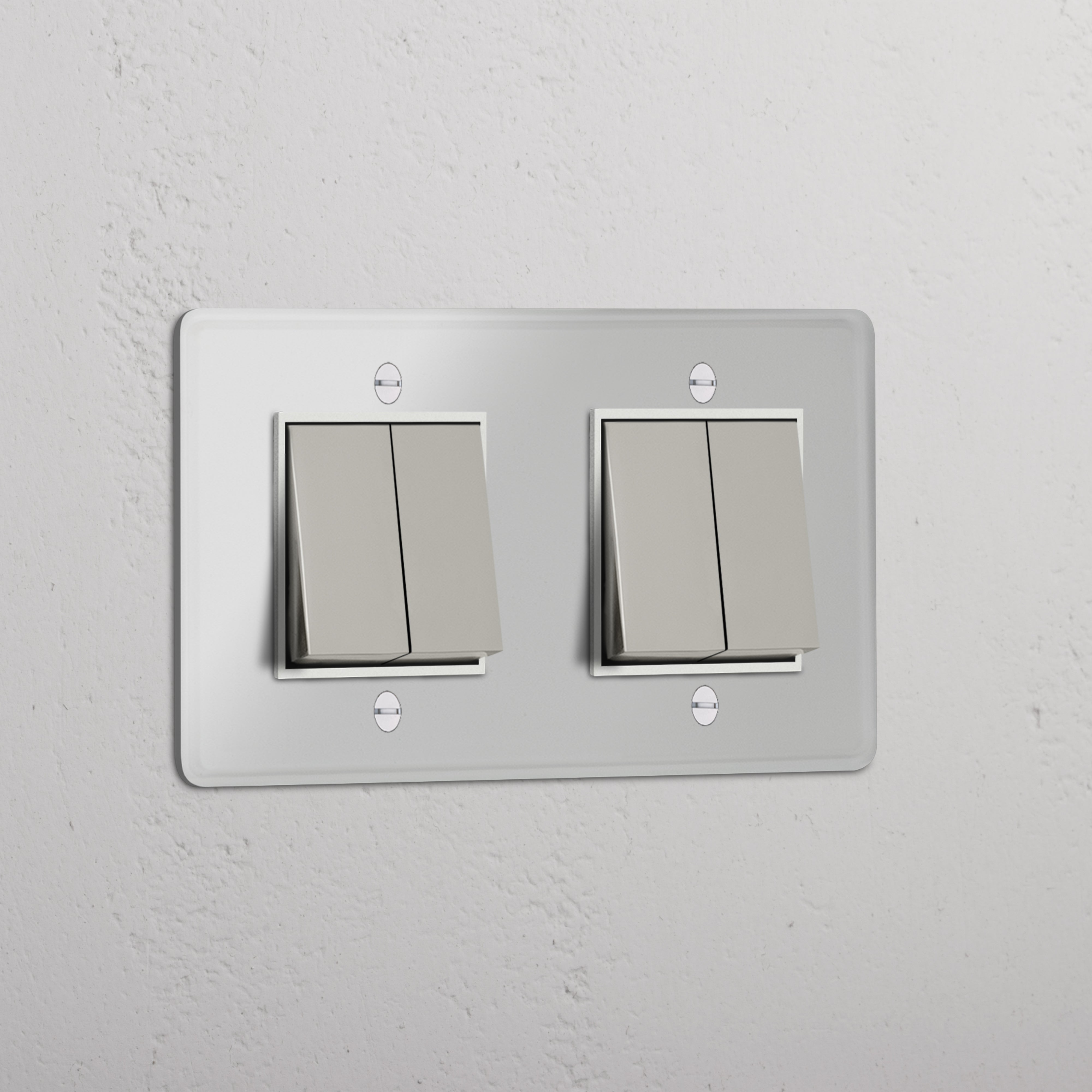 Interruptor basculante duplo de quatro posições em Níquel Polido Transparente Branco - Ferramenta de controlo de luz versátil