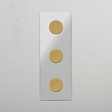 Interruptor regulador triplo vertical em Latão Antigo Transparente - Acessório de ajuste de luz superior em fundo branco