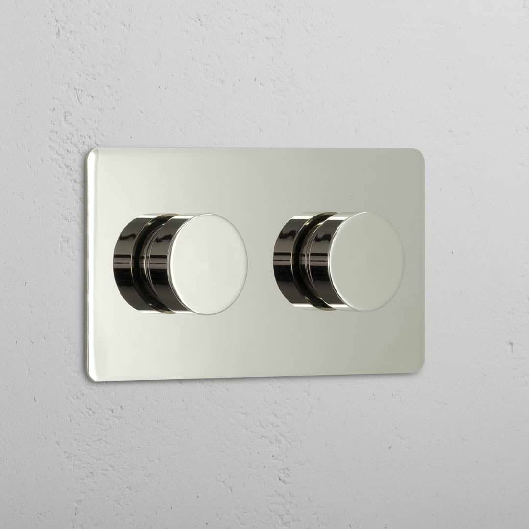 Interruptor regulador duplo em Níquel Polido - Interruptor de controlo de luz dupla ajustável