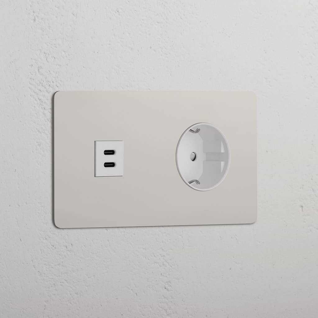 Double USB 30W & Schuko Module - Polished Nickel White