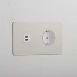 Double USB 30W & Schuko Module - Polished Nickel White