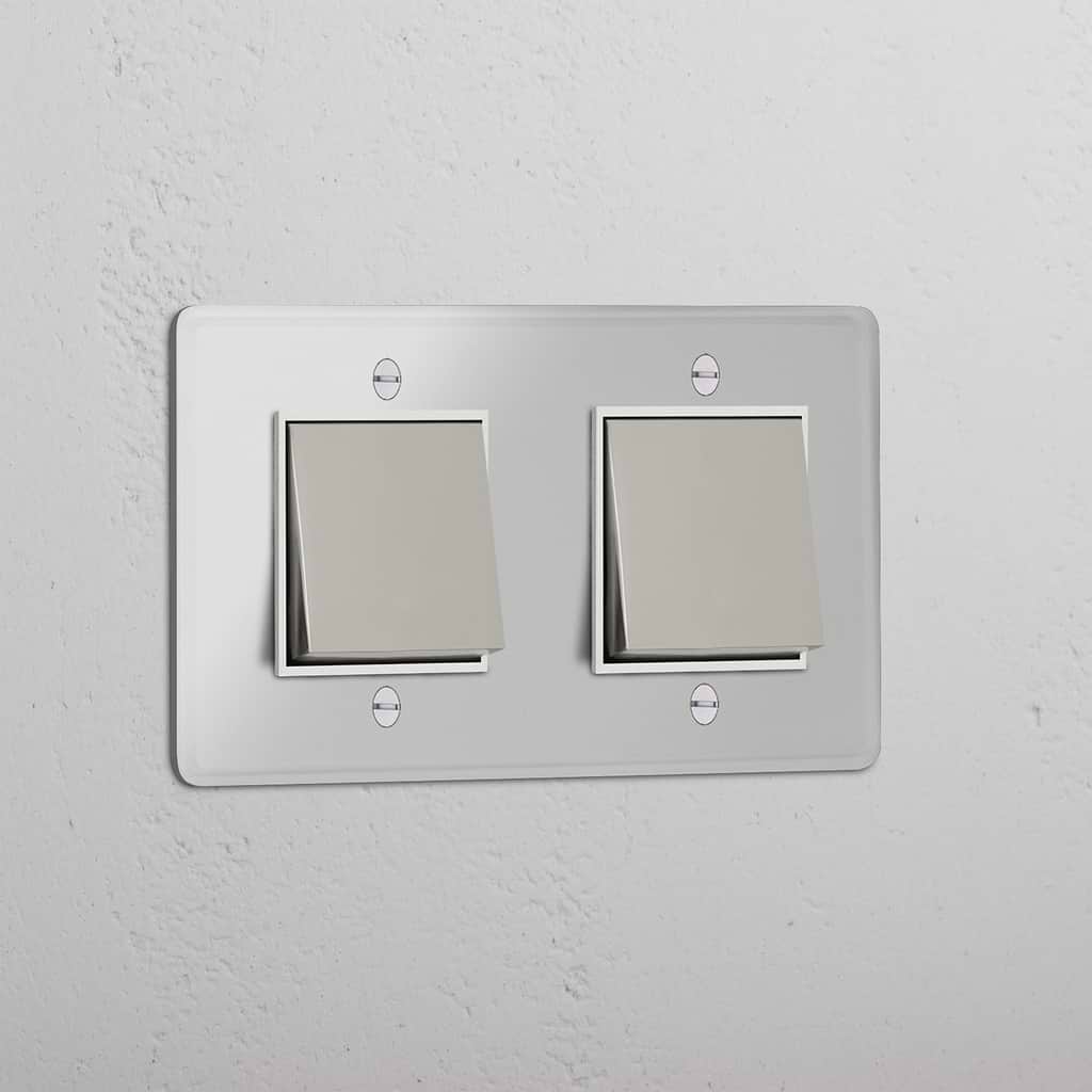 Interruptor basculante duplo em Níquel Polido Transparente Branco - Solução de controlo de luz moderna