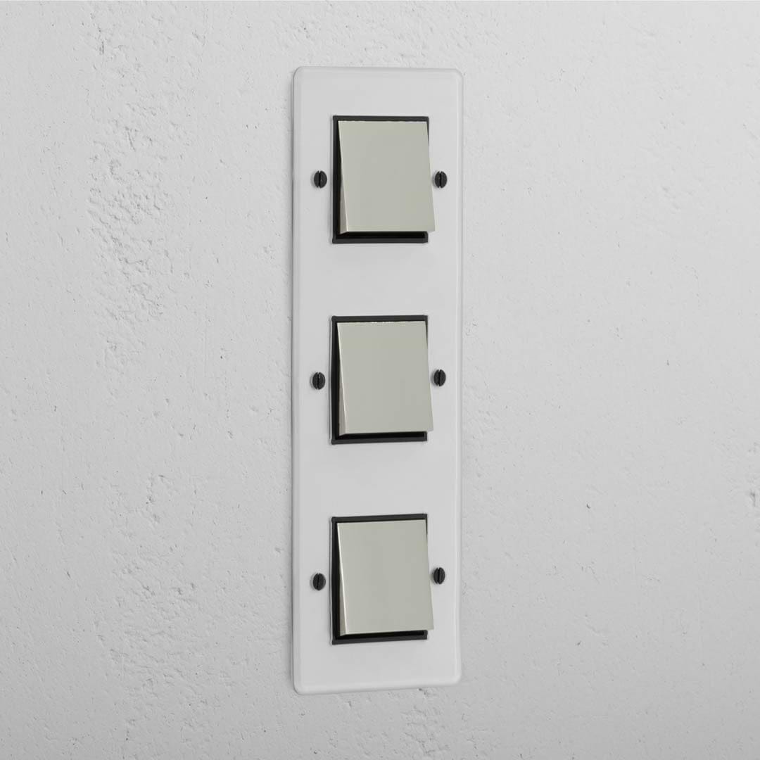 Interruptor basculante triplo vertical em Níquel Polido Transparente Preto - Solução de iluminação funcional