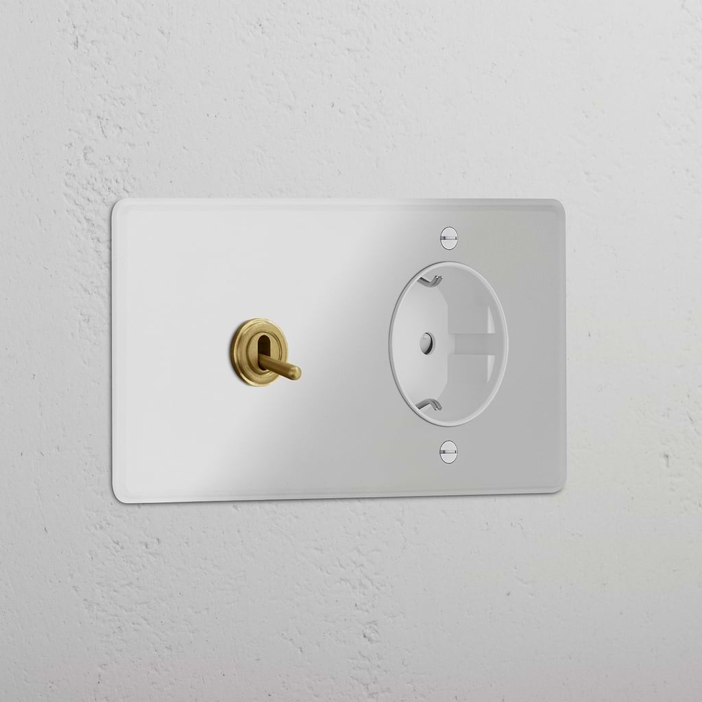 Módulo articulado e Schuko duplo redondo – Latão Antigo Transparente Branco 
