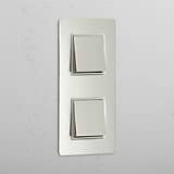 Interruptor de controlo de luz vertical duplo: Interruptor basculante vertical 2x duplo Níquel Polido Branco