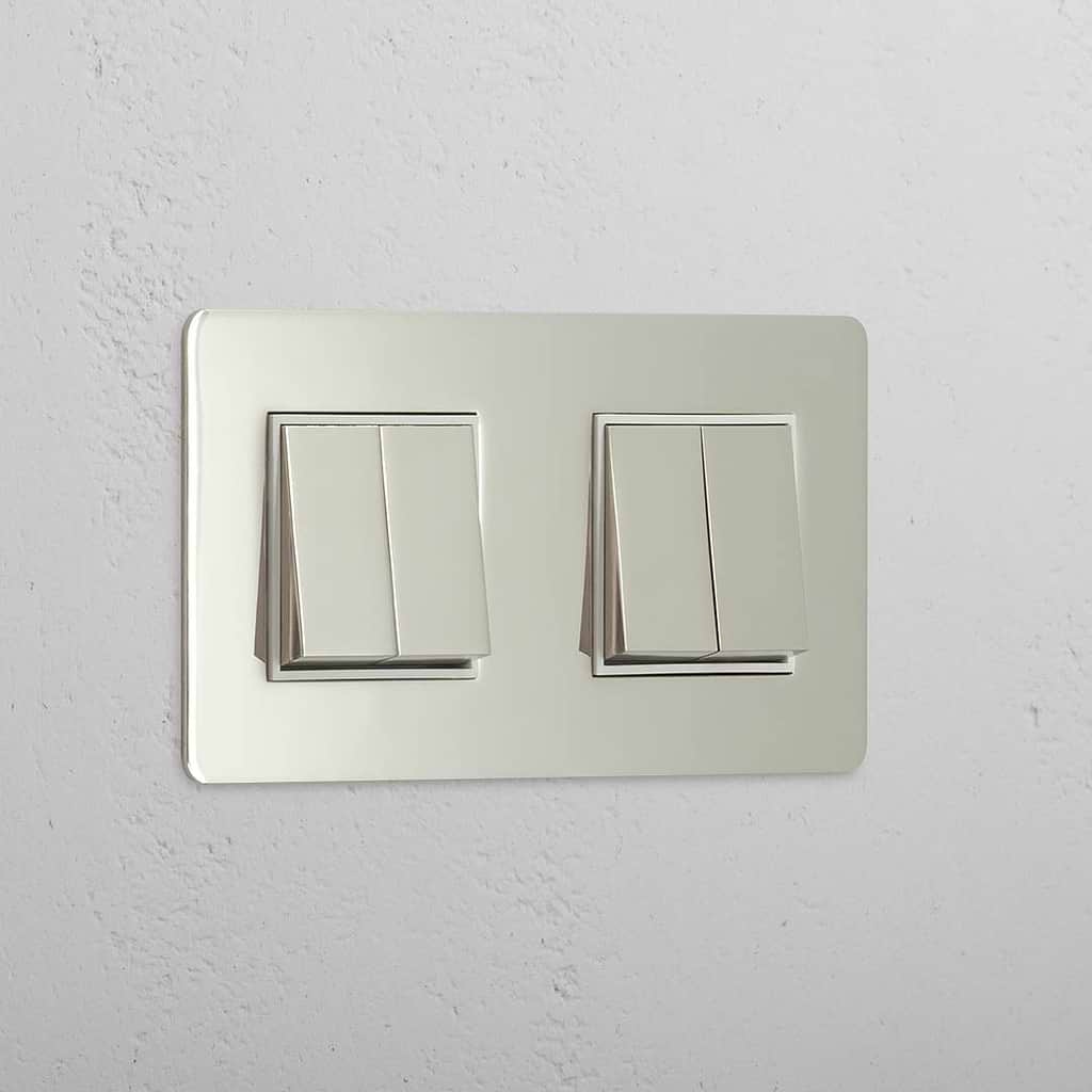 Interruptor de controlo de luz de alta capacidade: Interruptor basculante 4x duplo Níquel Polido Branco