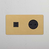 Módulo USB 30 W e Schuko duplo redondo – Latão Antigo Preto