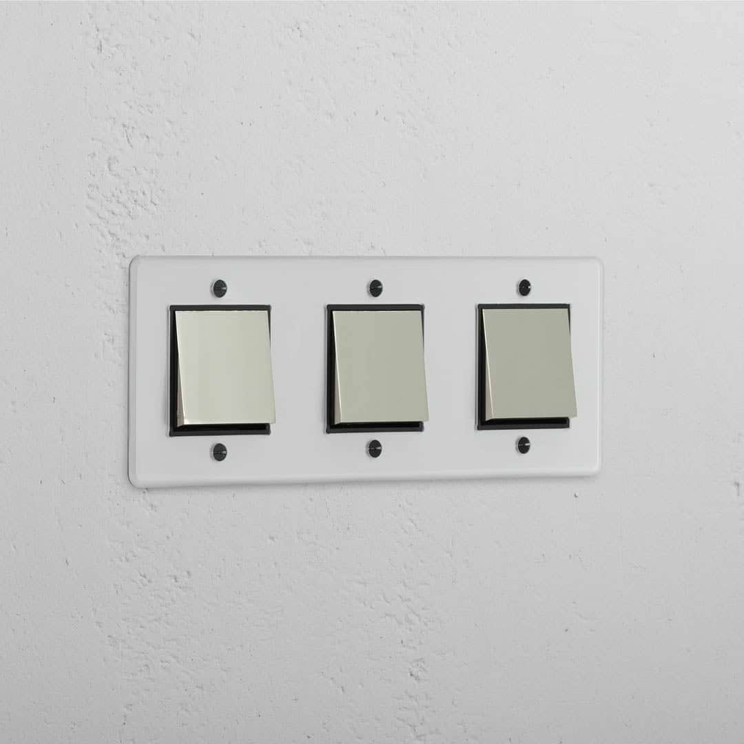 Interruptor basculante triplo em Níquel Polido Transparente Preto - Ferramenta de controlo de luz abrangente