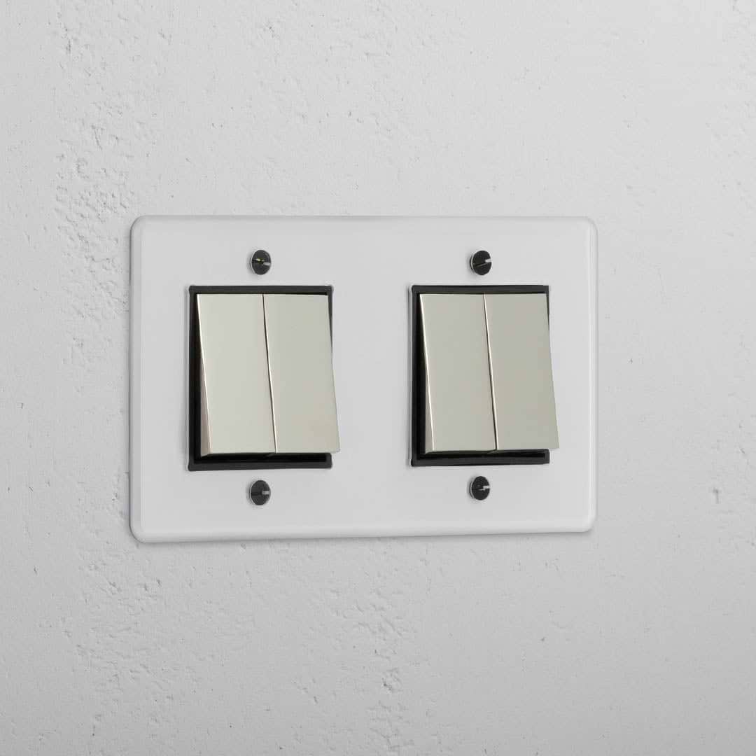 Interruptor basculante duplo de quatro posições em Níquel Polido Transparente Preto - Ferramenta de gestão de luz abrangente