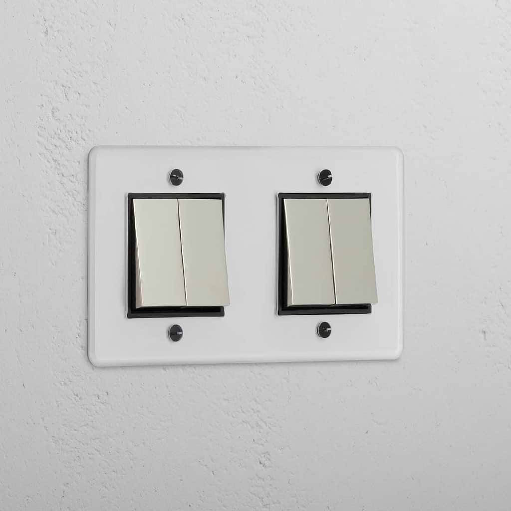 Interruptor basculante duplo de quatro posições em Níquel Polido Transparente Preto - Ferramenta de gestão de luz abrangente