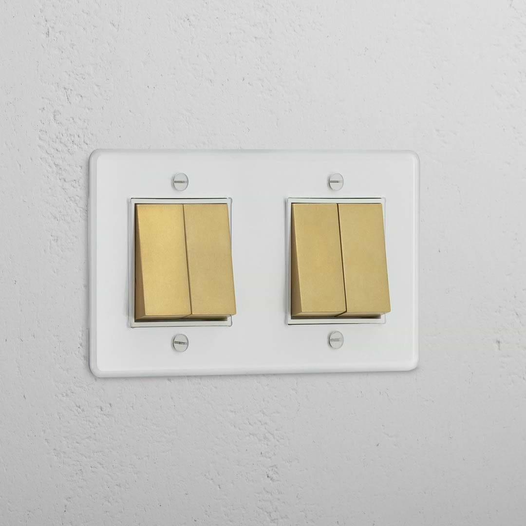 Interruptor basculante duplo em Latão Antigo Branco Transparente com 4 posições - Moderno acessório de gestão de luz