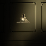Luminária suspensa Hammersmith de bronze, de média iluminação, com vidro nervurado, adequada para interiores elegantes.