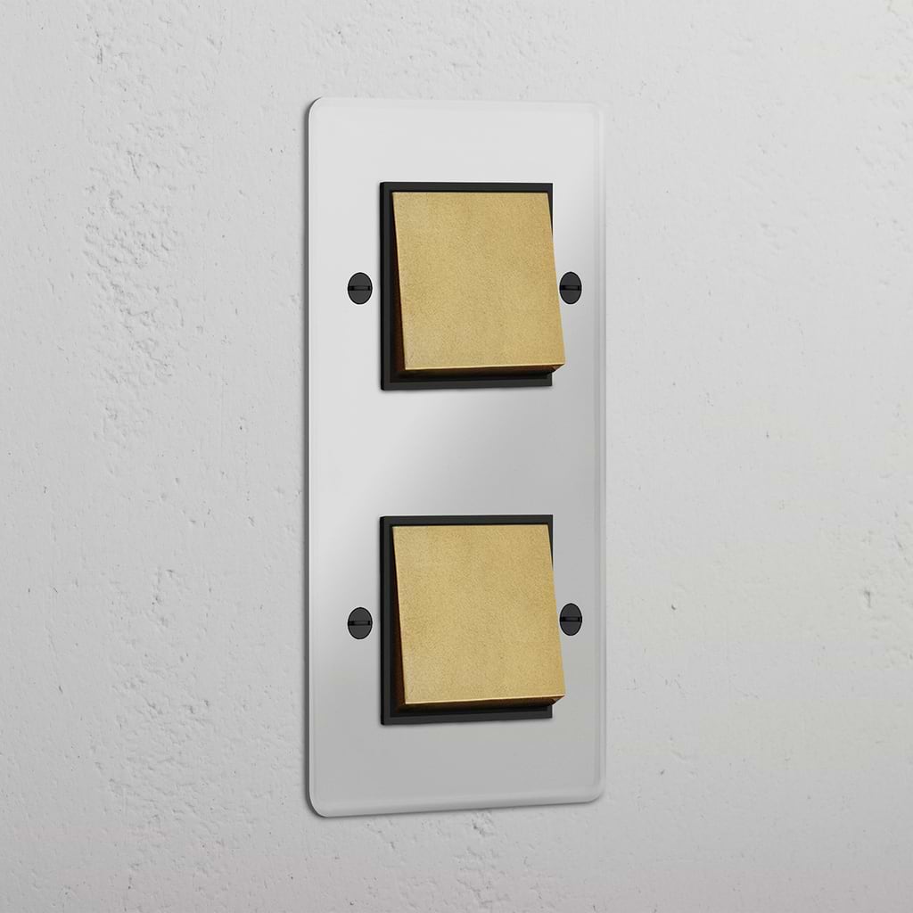Eficiente interruptor basculante vertical duplo Latão Antigo Preto Transparente - Ferramenta de gestão de luz intuitiva