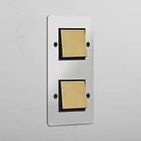 Eficiente interruptor basculante vertical duplo Latão Antigo Preto Transparente - Ferramenta de gestão de luz intuitiva