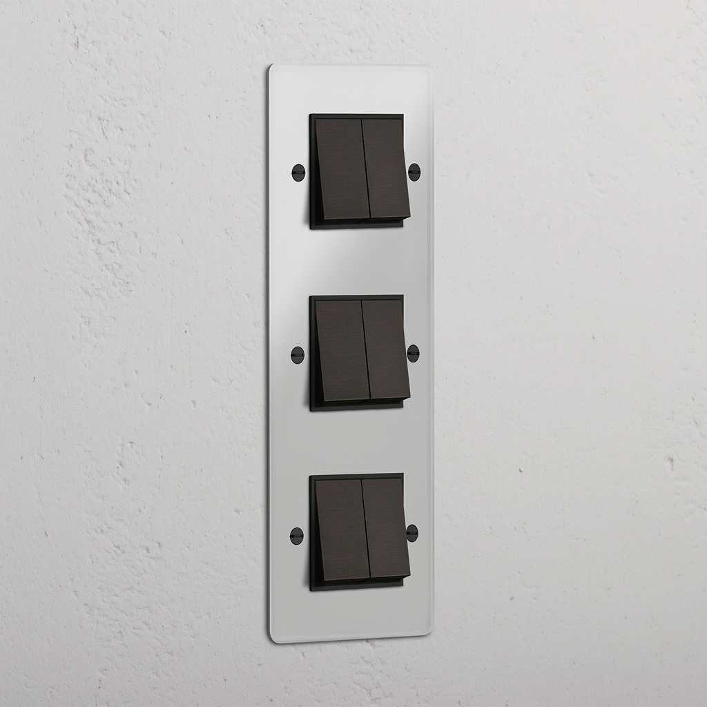 Interruptor basculante triplo vertical de seis posições em Bronze Transparente Preto - Solução de controlo de iluminação avançada
