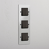 Interruptor basculante triplo vertical de seis posições em Bronze Transparente Preto - Solução de controlo de iluminação avançada