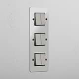 Interruptor basculante triplo de seis posições vertical em Níquel Polido Transparente Preto - Solução de iluminação avançada