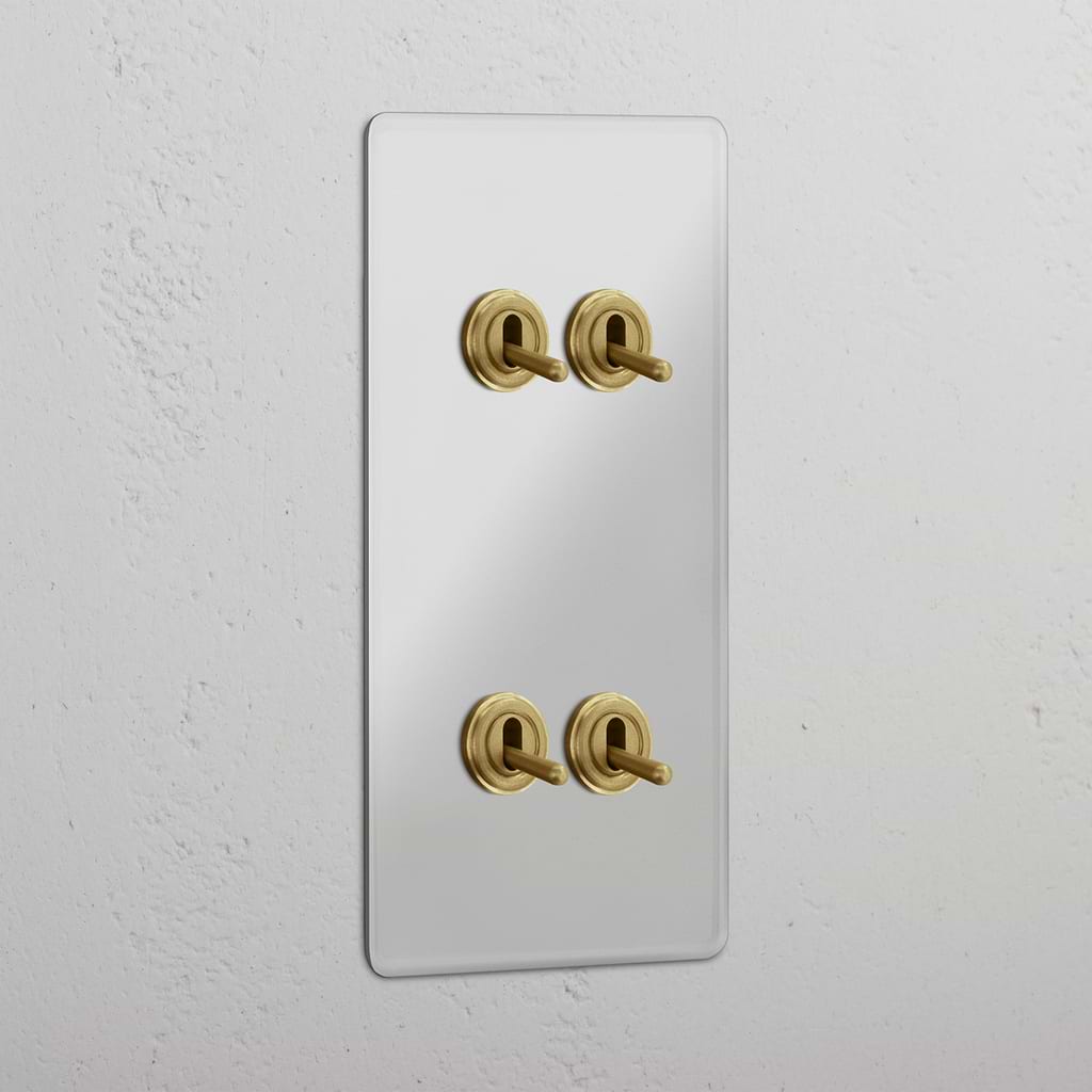 Interruptor articulado duplo vertical em Latão Antigo Transparente com 4 posições - Solução sofisticada de controlo de luz