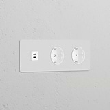Módulo de alimentação redondo triplo USB 30 W e Schuko Tipo F de duas vias – Pintável Branco