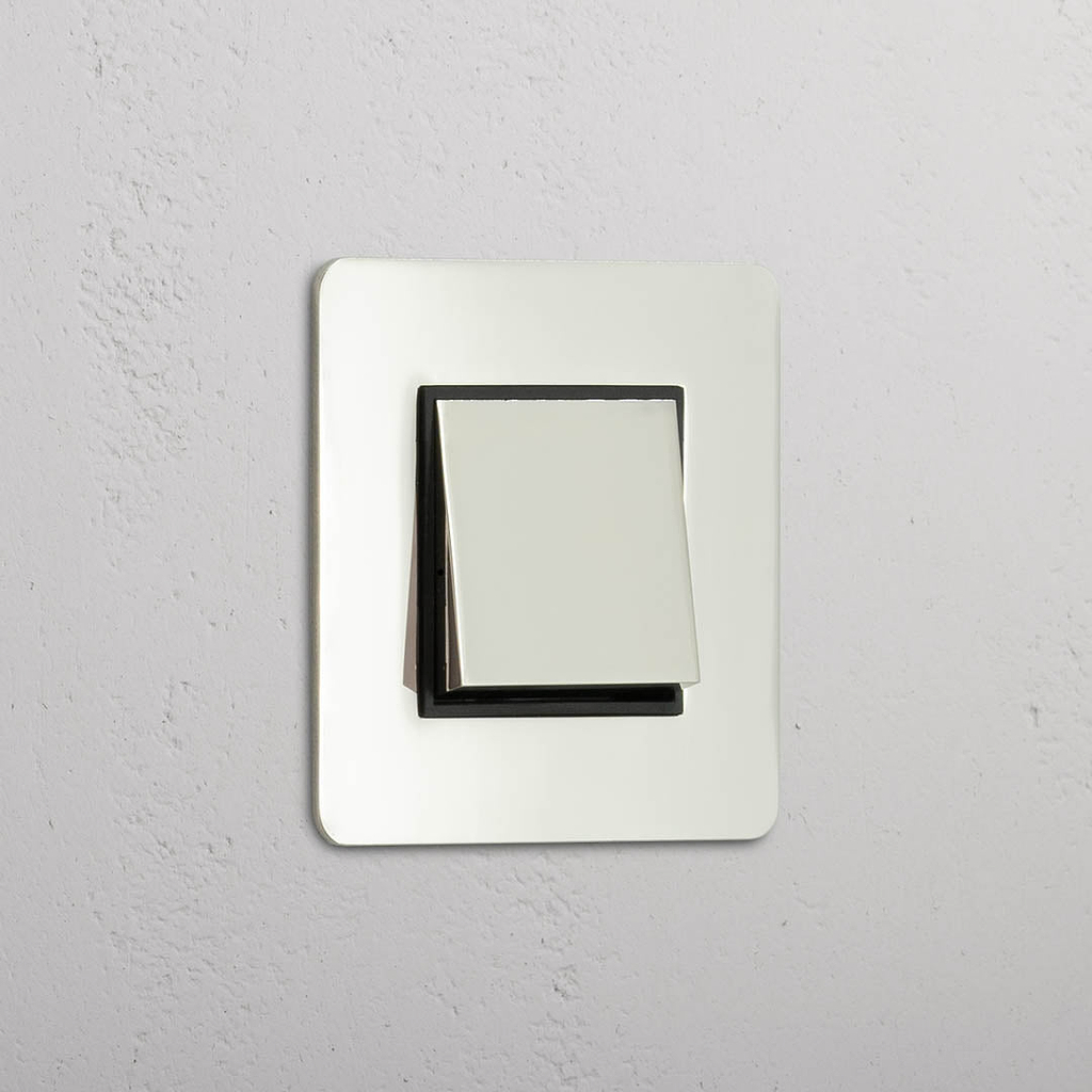 Interrutor de controlo de luz retrátil: Interruptor basculante individual Níquel Polido Preto (retrátil)