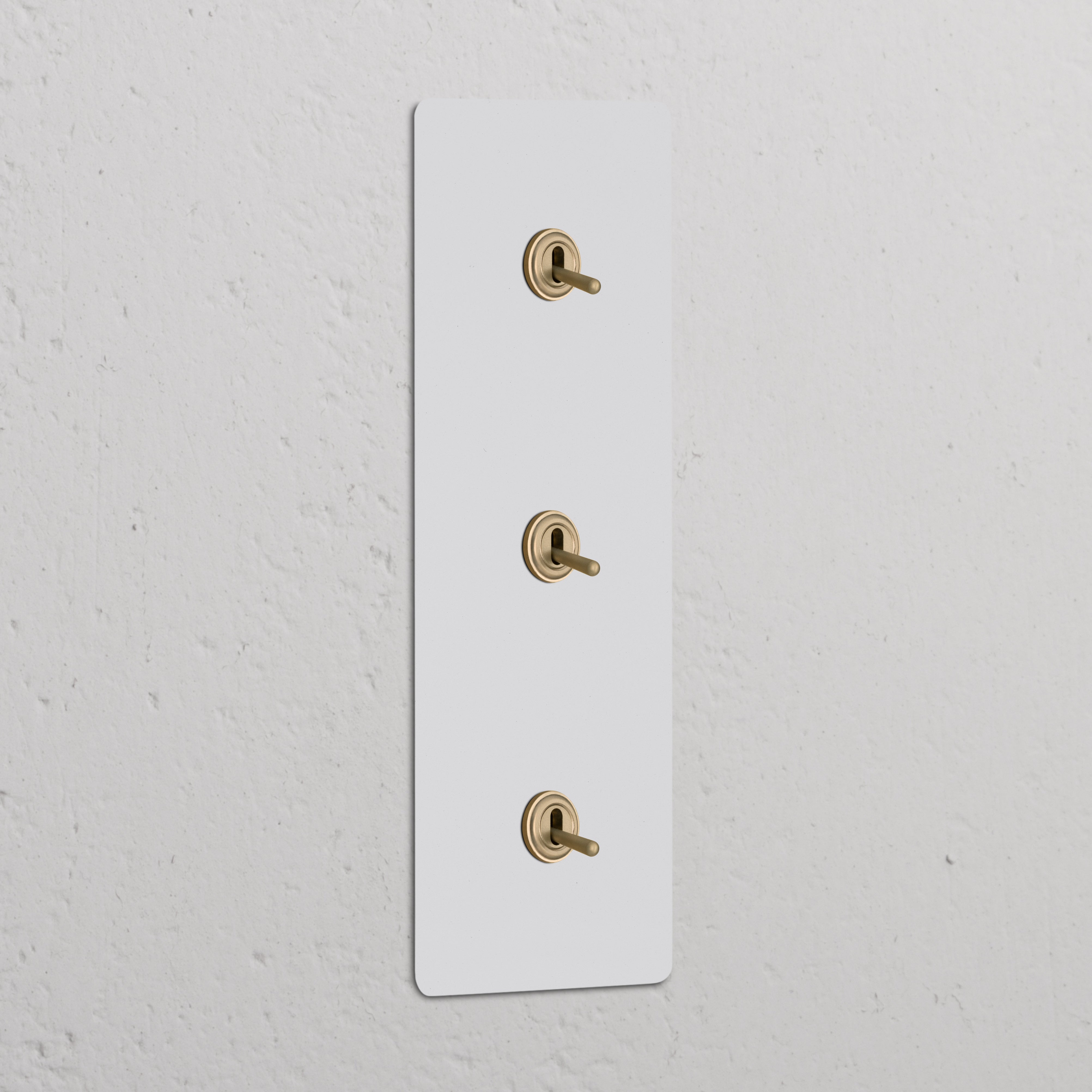 Chave seletora tripla vertical em latão antigo pintável, 'Interruptor articulado vertical de três vias'.