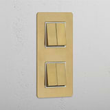 Interruptor basculante duplo vertical com 4 posições Latão Antigo Branco - visual moderno