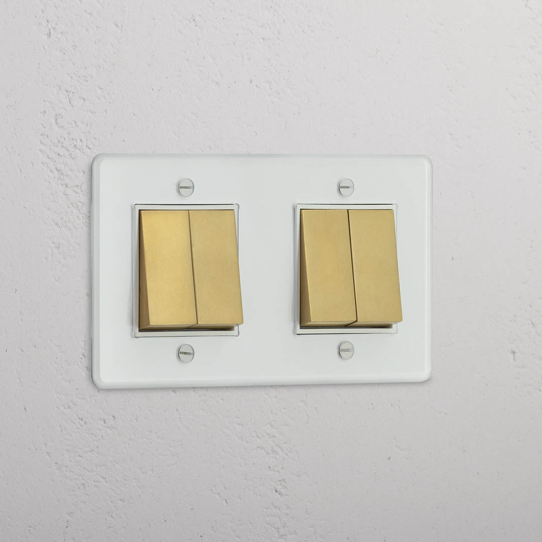 Interruptor basculante duplo em Latão Antigo Branco Transparente com 4 posições - Moderno acessório de gestão de luz