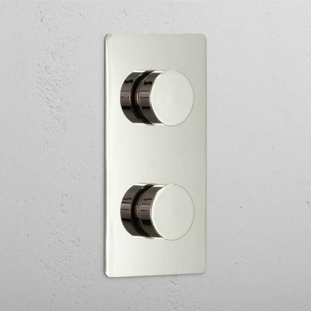 Interruptor de controlo de intensidade de luz vertical duplo: Interruptor regulador vertical 2x duplo Níquel Polido