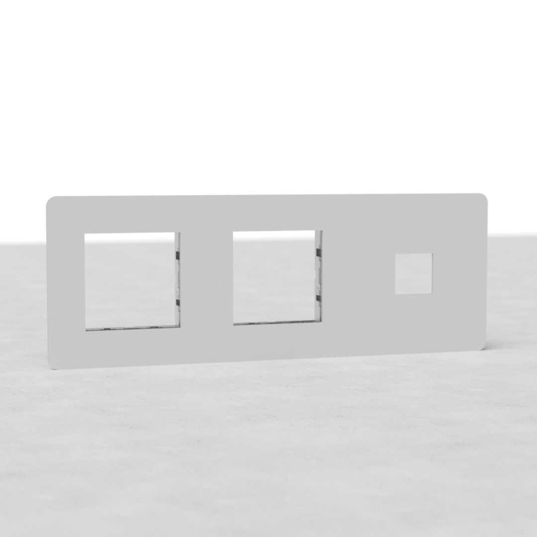 Espelho Keystone de uma via 45 mm com acabamento pintável e três recortes quadrados para interruptores UE.