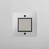 Interruptor basculante individual central em Níquel Polido Transparente Preto - Conveniente ferramenta de gestão de luz em fundo branco