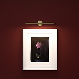 Candeeiro para quadro Taylor 400 mm em latão antigo iluminando um quadro.