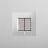Otimizado interruptor basculante individual de duas funções em Níquel Polido Transparente Branco - Acessório de gestão de luz fiável em fundo branco