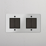Interruptor basculante duplo Bronze Transparente Preto com quatro posições - Acessório de controlo de luz eficiente em fundo branco