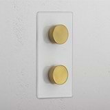 Ajustável interruptor regulador duplo vertical Latão Antigo Transparente - Solução de controlo de luz versátil