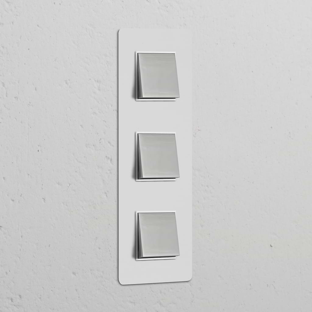Interruptor basculante vertical de três vias triplo – Níquel Polido Pintável Branco