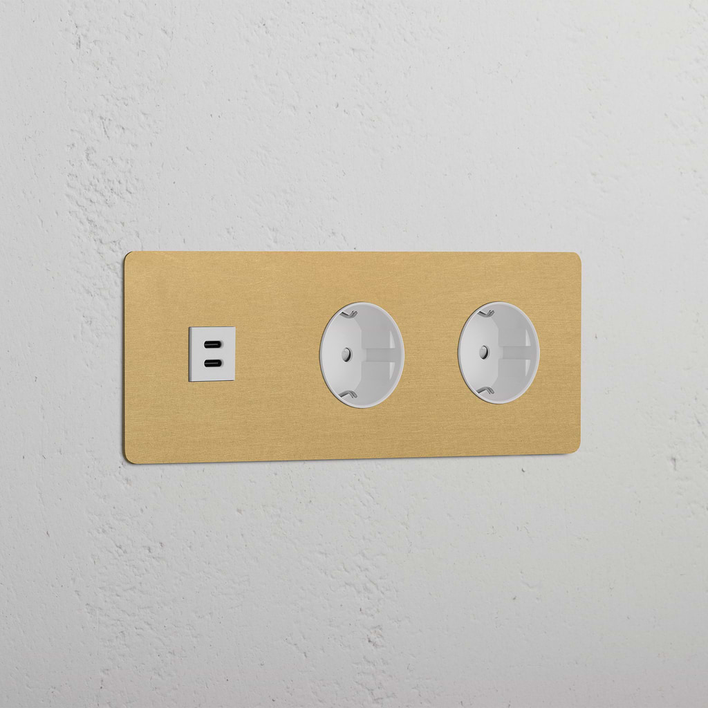 Triple USB 30W & 2x Schuko Module - Antique Brass White