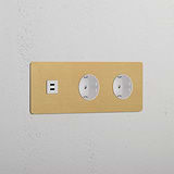 Triple USB 30W & 2x Schuko Module - Antique Brass White