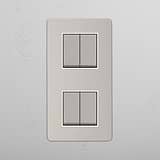 Interruptor de controlo de luz vertical de alta capacidade: Interruptor basculante vertical 4x duplo Níquel Polido Branco em fundo branco