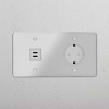 Módulo USB 30 W e Schuko duplo redondo – Transparente Branco