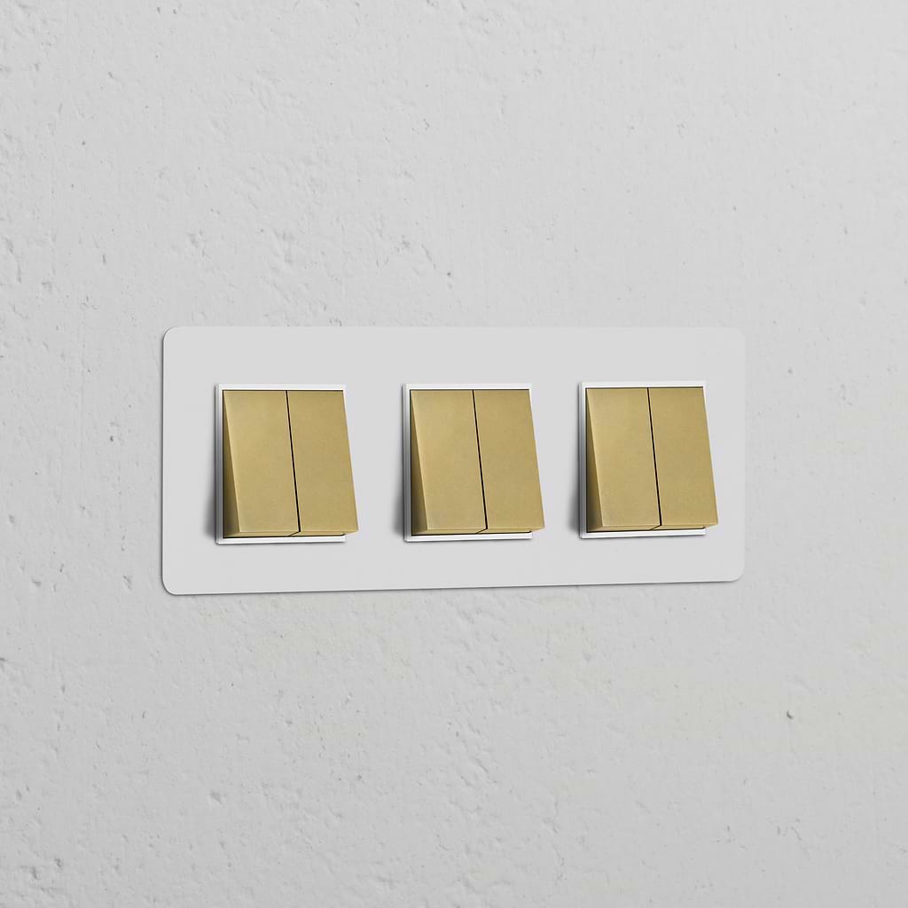 Interruptor basculante de seis vias triplo – Latão Antigo Pintável Branco
